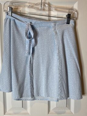 Light Blue Floral Wrap Tie-Waist Skater Skirt